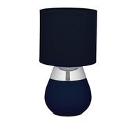 Relaxdays Lampada da Tavolo, Abat Jour Paralume in Tessuto e Base Acciaio, E14, HxD: 32x18 cm, Luce Comodino Letto, Blu