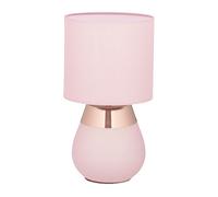 Relaxdays Lampada da Tavolo, Abat Jour Paralume in Tessuto e Base Acciaio, E14, HxD: 32x18 cm, Luce Comodino Letto, Rosa