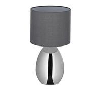 Relaxdays Lampada da Tavolo, Abat Jour Paralume in Tessuto e Base Acciaio, E14, HxD: 33,5x18 cm, Luce Comodino, Argento