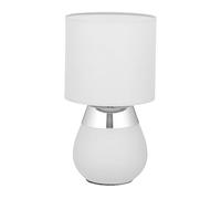 Relaxdays Lampada da Tavolo, Abat Jour Paralume Tessuto, Base Acciaio, E14, HxD: 32x18 cm, Luce Comodino Letto, Argento