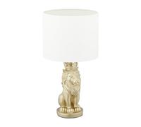 Relaxdays Lampada da Tavolo, con Base a forma di Leone, con Paralume, E27, Design Sfarzoso, HxD 47,5 x 25 cm, Bianco/Oro