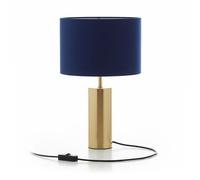 Relaxdays Lampada da Comodino in Velluto Blu Scuro/Oro, Base Metallica Dorata, E27, 51x32x32 cm con Cavo