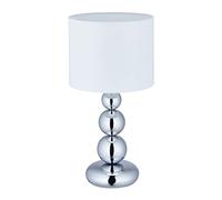 Relaxdays Lampada da Tavolo con Sfere, Abat Jour con Paralume di Stoffa, HxD: 50 x 25 cm, Attacco E27, Argento Bianco, Ferro
