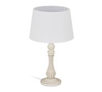 Relaxdays Lampada da Tavolo in Stile Rustico, Attacco E14, in Legno e Stoffa, Soggiorno e Camera, HxD: 47x27 cm, Bianca