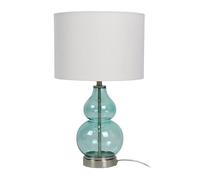 Relaxdays Lampada da Tavolo in Vetro e Tessuto, E14, HxD: 44x26 cm, Lampada da Notte, Bianco/Blu