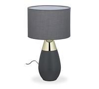 Relaxdays Lampada da Tavolo, Luce con Funzione Touch Dimmerabile, 3 Livelli di Intensità, Design Moderno, Grigio/Oro
