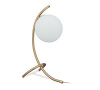 Relaxdays Lampada da Scrivania, Stelo in Metallo & Paralume in Vetro, Attacco E27, Luce da Tavolo & Comodino, Oro/Bianco