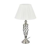 Relaxdays Lampada da Tavolo, Paralume in Stoffa a Pieghe, Abat-Jour Classica da Comodino, Attacco E27, Argento Bianco