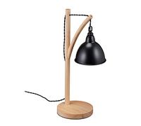 Relaxdays Lampada da Tavolo, Paralume Sospeso in Metallo, E14, HLP 52 x 18 x 26 cm, Industrial, Abat-Jour in Legno, Nero