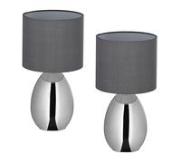 Relaxdays Lampada da Tavolo, Set 2 Abat Jour in Tessuto e Acciaio, E14, HxD: 33,5x18 cm, Luce Comodino da Letto, Argento