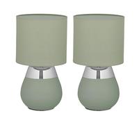 Relaxdays Lampada da Tavolo, Set 2 Abat Jour in Tessuto e Ferro, E14, HxD: 32x18 cm, Luce Comodino Letto, Verde Argento