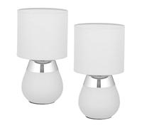 Relaxdays Lampada da Tavolo, Set 2 Abat Jour in Tessuto e Ferro, E14, HxD: 32x18 cm, Luce Comodino Letto, Grigio Argento