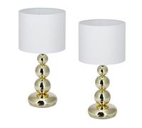 Relaxdays Lampada da Tavolo, Set 2 Abat Jour in Tessuto e Ferro, E27, 50x25 cm, Luce Comodino Camera Letto, Bianco Oro