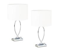 Relaxdays Lampada da Tavolo, Set 2 Abat Jour in Tessuto e Ferro, E27, 51x28x18 cm, Luce Comodino Camera, Argento Bianco