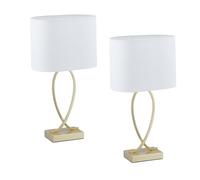 Relaxdays Lampada da Tavolo, Set 2 Abat Jour in Tessuto e Ferro, E27, HLP: 51x28x18 cm, Luce Comodino Camera, Oro Bianco