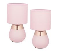 Relaxdays Lampada da Tavolo, Set da 2 Abat Jour in Tessuto e Ferro, E14, HxD: 32x18 cm, Luce Comodino Letto, Rosa Ramato