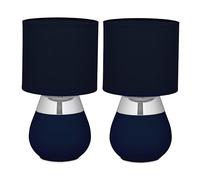 Relaxdays Lampada da Tavolo, Set da 2 Abat Jour in Tessuto e Ferro, E14, HxD: 32x18 cm, Luce Comodino Letto, Blu Argento