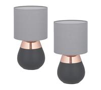 Relaxdays Lampada da Tavolo, Set da 2 Abat Jour in Tessuto e Ferro, E14, HxD: 32x18 cm, Luce Comodino Letto, Grigio Rame