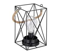 Relaxdays Lampada da Tavolo Vintage, in Gabbia con Lampadina LED, Luce Bianca Calda, A Batteria, Stile Industrial, Nera