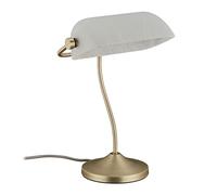 Relaxdays Lampada da Tavolo Vintage, Paralume Inclinabile in Vetro, Base in Ferro, E14, Scrivania Ufficio, Bianco Ottone