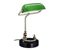 Relaxdays Lampada da Tavolo Vintage, Paralume Inclinabile in Vetro, Base in Legno, E27, da Scrivania Ufficio, Verde Nero