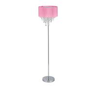 Relaxdays Lampada da Terra con Cristalli, Paralume in Organza, Piantana a Stelo, HxD: 150x37,5 cm, Rosa Argento