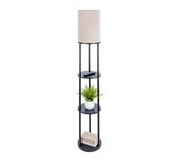 Relaxdays Lampada da Terra con ripiano, H: 180 x 30 cm, Attacco E27, Legno e Lino, Design Moderno