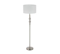 Relaxdays Lampada da Terra, Piantana Salotto E27, Cavo, Paralume Stoffa Ø 43 cm, Design Vintage, 155 cm, Bianco/Argento, 155 x 43 x 43 cm