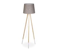 Relaxdays Lampada da Terra, Piantana per Bambini, Treppiede, E27, Paralume Stellato, Stoffa, Legno, H: 147 cm, Grigio