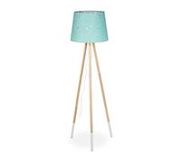 Relaxdays Lampada da Terra, Piantana per Bambini, Treppiede, E27, Paralume Stellato, Stoffa, Legno, H: 147 cm, Menta