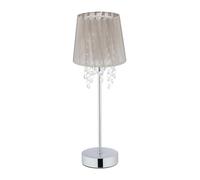 Relaxdays Lampada in Cristallo, Paralume in Organza, Base Rotonda, Luce da Comodino, HxD 41 x 14,5 cm, Grigio/Argento