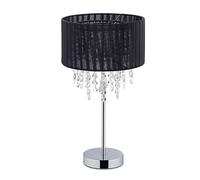 Relaxdays Lampada in Cristallo, Paralume in Organza, Base Rotonda, Luce da Comodino, HxD 43 x 24 cm, Nero Argento, Ferro