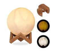 Relaxdays Lampada Luna 3D, 2 Colori, Regolabile, Touch Sensor, Senza Cavo, per Bambini, Illuminazione a LED 15 cm Bianco