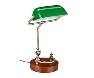 Relaxdays Lampada Ministeriale, con Paralume Orientabile in Vetro e Base in Legno, Luce Scrivania, Biblioteca, Verde