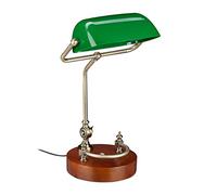 Relaxdays Lampada Ministeriale, Scrivania, Retrò, Base in Legno Paralume Inclinabile, Attacco E27, Design Antico, Verde