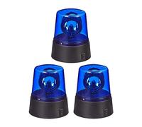 Relaxdays Lampada Polizia Party, Set 3 LED Lampeggianti, Riflettore Girevole, Gioco a Batteria, Luce Stroboscopica, Blu, 11,5 x 9,5 cm