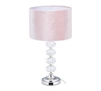 Relaxdays Lampada da Tavolo, Paralume in Velluto & Base in Cristallo, HxD: 47 x 26 cm, Abat-Jour Classica, Salotto, Rosa