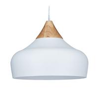 Relaxdays Lampadario a Sospensione, Legno e Ferro, HxD 129x32 cm, Lampada Soffitto Moderna, Attacco E27, Cucina, Bianco