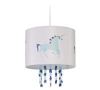 Relaxdays Lampadario a Sospensione per Bambini, Cameretta e Stanza dei Giochi, Unicorni, Stelle, HD 158x35 cm, Crema Blu, H x D: ca. 158 x 35 cm