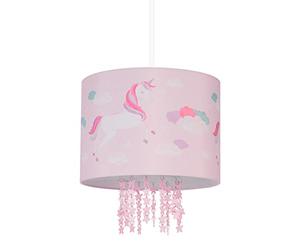 Relaxdays Lampadario a Sospensione per Bambini, per Cameretta e Stanza dei Giochi, Unicorni e Stelle, HD 158x35 cm, Rosa