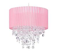 Relaxdays Lampadario con Cristallo, Paralume in Organza Attacco E27, Salotto, Lampada da Soffitto, HxD 122 x 32 cm, Rosa