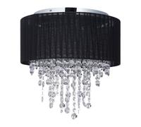 Relaxdays Lampadario Cristalli, Paralume in Organza, Attacco G9, 5 Luci, Lampada da Soffitto, 39x40 cm, Nero/Argento, Ferro, 1 pz