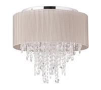 Relaxdays Lampadario Cristalli, Paralume in Organza, Attacco G9, 5 Luci, Lampada da Soffitto, 39x39,5 cm, grigio/argento