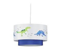 relaxdays Lampadario Dino, Rotonda, Paralume con Disegni di Dinosauri, Cameretta, Bambini, HxD: 126x30 cm, bianco/blu