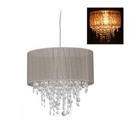 relaxdays Lampadario in Cristallo, Paralume in Organza, E27, Salotto, Lampada da Soffitto, HxD 129x32 cm, grigio/argento