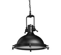 Relaxdays Lampadario a soffitto industrial ferro lampada a sospensione chiusa con vetro latteo da salotto laccata nero