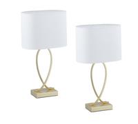 Relaxdays Lampada da tavolo Abat Jour Set 2 paralume tessuto ferro E27 51x28x18 cm Oro Bianco