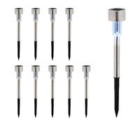 Relaxdays Lampade Solari da Giardino, Set 10, LED Luce Bianca Impermeabile, Sensore di Luminosità, H x D, Nero, Acciaio Inox, 31 x 4,5 x 4,5 cm