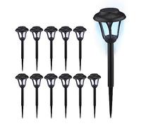 Relaxdays Lampade Solari da Giardino, Set da 12, LED Luce con Paletto per Fissaggio, per Esterni, HxD: 39 x 11 cm, Nero