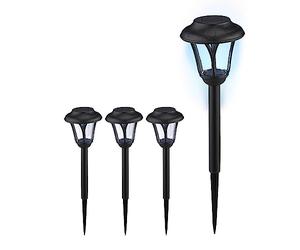 Relaxdays Lampade Solari da Giardino, Set da 4, LED Luce con Paletto per Fissaggio, per Esterni, HxD: 39 x 11 cm, Nero